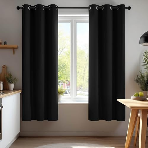 Deconovo Blackout Curtains Eyelet, Super Soft Thermal Insulated Noise Reduction Short Curtains for Bedroom Living Room, W38 x L72 Inch, Black, 2 Panels