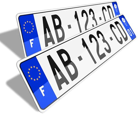 Placas de matrícula para coche homologadas con ribete negro (juego de 2) SIV 520 x 110 mm, anti UV, resistencia a los golpes y a la intemperie. Hecho en Francia con o sin remaches.