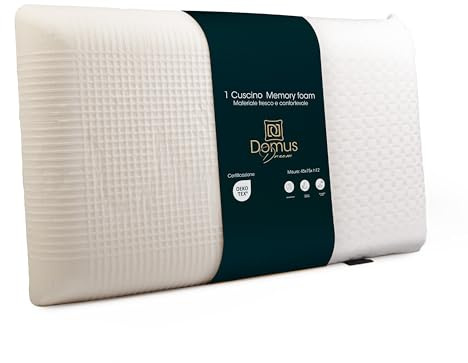 Domus Dream Cuscino Cervicale per Dormire Memory Foam a Saponetta Anallergico - Cuscino Letto - 41x72 Altezza 12cm