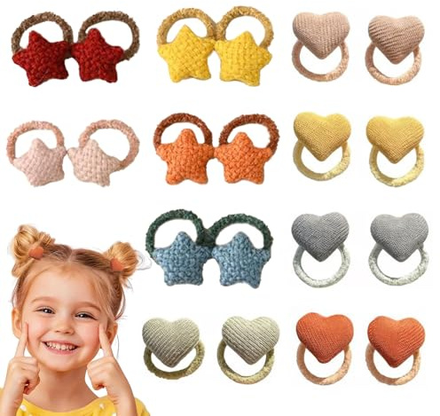 20 Pezzi Elastici Capelli Bambina, Mini Codini per Capelli Neonata con Stelle e Cuori in Maglia, Accessori Capelli Bimba Morbidi e Resistenti per Piccole Code e Acconciature Quotidiane, 1.5cm