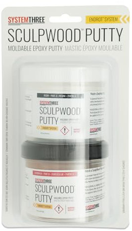 System Three SculpWood Putty Epoxy Wood Filler, 8 oz, Brown