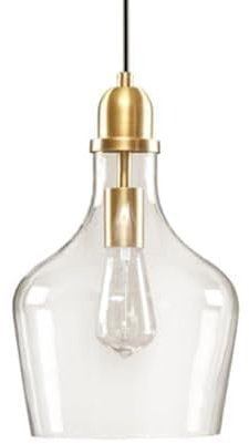 INK+IVY Auburn Pendant Lighting for Dining Room, Industrial Kitchen Lights, Hand-blown Glass Bell Shaped Pendant Light for Kitchen Island, Foyer, Bedroom, 9 Dia x 95.5 H, Gold/Clear