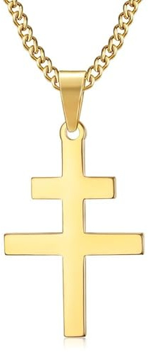 BOBIJOO Jewelry - Pendentif Collier Croix de Lorraine Patriarcale D'Anjou Résistance Française Acier Or Doré Plaqué