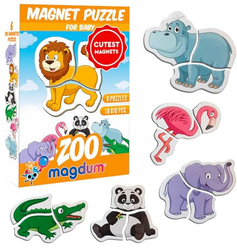 Magdum 6 Zoo Magnete Kinder Puzzle ab 3 Jahren - Magnete Kinder für magnettafel - Magnet Spielzeug Kinder -Magnetische Puzzle 3 Jahre - Spielzeug ab 3 Jahre -Lernspiele ab 3 Jahre -Magnet Puzzle