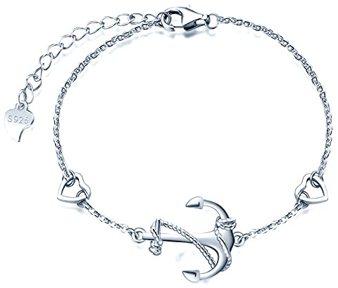 MicVivien Ensemble de bijoux ancre pour femmes en argent 925/1000, bracelet ancre collier et boucle d'oreille ancre marine bijoux pour femme fille mère