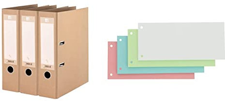 Oxford Ordner A4, 8 cm breit, gut für die Umwelt, in beige, 3 Stück & Trennstreifen, aus Karton, gelocht, 190 g/m², 4 Farben, 100 Stück