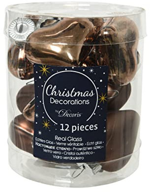 Kaemingk Christbaumschmuck Herzen Glas 4cm x 12 Stück Weihnachtskugeln Christbaumkugeln braun Walnuss