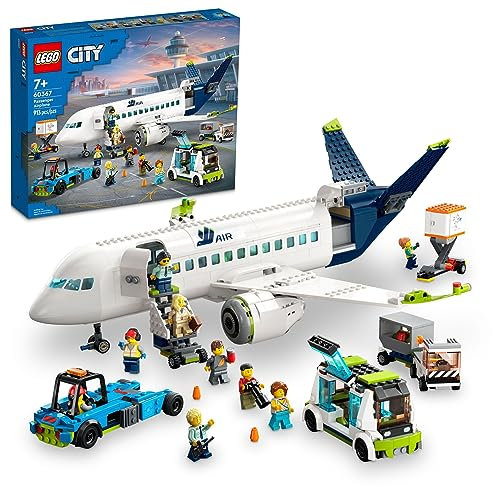 LEGO City Passenger Airplane 60367 Building Toy Set; Fun Airplane STEM Toy for Kids with a Large Airplane, Passenger Bus, Luggage Truck, Container Loader, and 9 Minifigures, 6425817