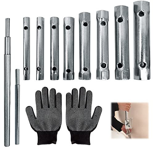 JReHuiG 10 tlg rohrsteckschlüsselsatz mit Handschuhen, 6-22 mm Sechskant-steckschlüssel set, stecknuss set, steckschlüsselsätze, Wasserhahn Werkzeug, Spüle Montage-Satz für Renovierung Einbau Wartung