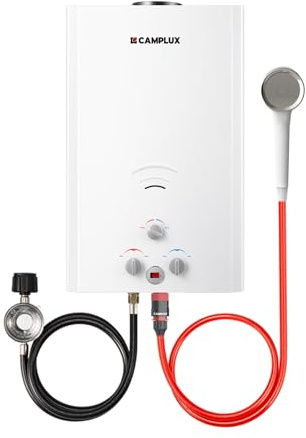 Camplux Tankless Water Heater, 5.28 GPM Outdoor Propane Camping Gas Water Heater, 20L, BW528, White
