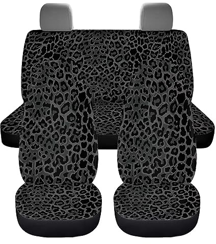 ZIATUBLES Black Leopard Print Car Seat Covers Front Seat Covers Rear Bench Seat Protector Rear Backrest Cover for Most Vans Trucks SUVs, Automotive Interior Accessories