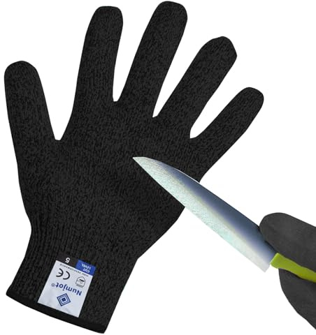 Numjot Cutting Gloves, Food Grade Level 5 Protection, Safety Kitchen Cut Gloves for Oyster Shucking, Fish Fillet Processing, Mandolin Slicing, Meat Cutting and Wood Carving. (Black-Large 1 Pairs)