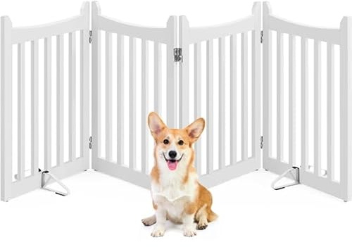 Yaheetech Cancelletto per Cani Estensibile e Pieghevole di Sicurezza da Interno in Legno 4 Pannelli 201,5 × 60,5 cm Recinto Barriera con Piedi Antiscivoli Scale Porta Bianco