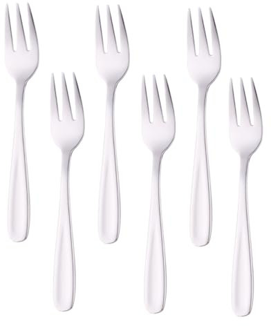 Buyer Star Fruit Dessert Fork Set x 6 Pieces, 5.3 Inch Stainless Steel, Reusable Appetizer Forks for Home, Kitchen, Restaurant, Camping, Picnic, Cake, Cheese (Silver)