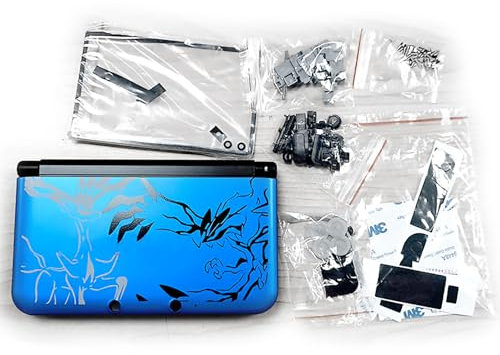 Custom for 3DSXL Extra Housing Case Complete Shells Set Limited PKM Blue Replacement, for Old 3DS XL/LL 3DSLL Console, Cover Plates + Buttons/Screws/Stylus/Pads/Protector/Stickers