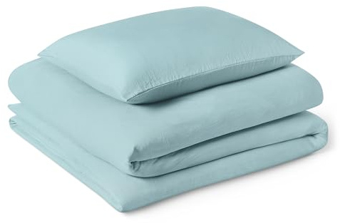 Amazon Basics Juego de Funda Nórdica Cama 80/90 de Microfibra Prelavada, Extra Suave con Efecto Arrugado Natural, Funda de edredón 135 x 200 cm y 1 Funda de Almohada 50 x 80 cm, Azul