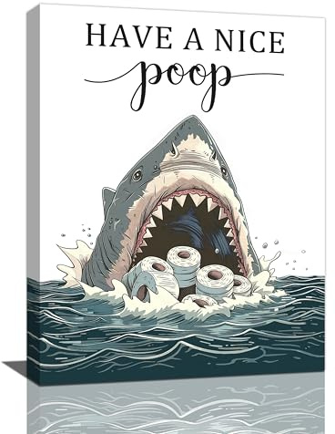 Shark Bathroom Wall Art Funny Ocean Shark Bathroom Pictures Wall Decor Have A Nice Poop Bathroom Signs Canvas Print Painting Modern Home Artwork Bathroom Decorations Framed 12x16