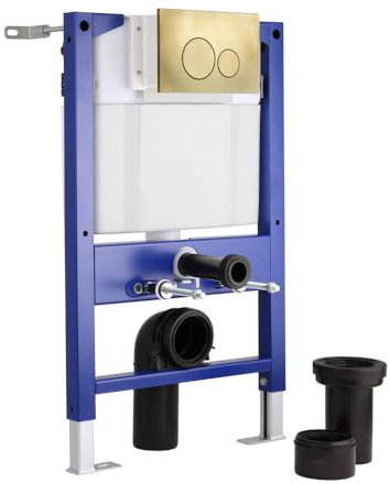 Milano Wall Hung Toilet WC Short Frame Dual Flush Cistern Round Brass Plate - 820mm x 500mm