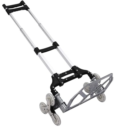 Trappstigningsvagn, aluminium trappklättrare hopfällbar kärra 75 kg kapacitet, 6 hjul trappvagn med bindande rep, 45 x 45 x 100 cm