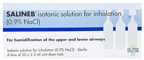 Isotonic 0.9% Sodium Chloride NaCl Inhalation Saline Solution – Humidifying Airway, 2.5ml Unit-Dose Vials, Nasal Inhaler, Sterile, Alcohol-Free, Sinus & Congestion – Pack of 20