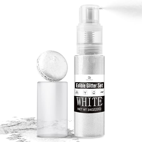Glitter Commestibili Spray 22g - Coloranti Alimentari in Polvere, Brillantini Commestibili per Torte, Macarons, Fondente, Cupcake, Bevande, Cocktail, Dolci, Pasticcerie e Decorazioni Culinarie(Bianco)