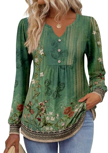 Zeagoo Plus Size Tops for Women Fall Long Sleeve Shirts Wrinkle Free T-Shirts Floral Boho Tunic Top Casusl Pleated Dressy Blouse 2025