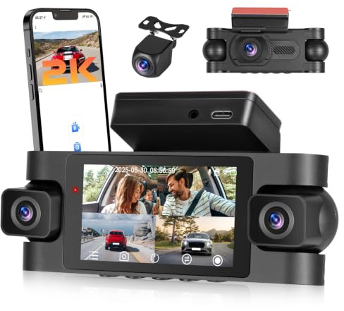 Hikity 3 2K WiFi Dashcam 4 Dashcam med IPS-skärm G-sensor 64G TF-kort | IPS Dashcam med bil APP-kontroll 360°24H vinkel parkeringsplats loop bilkamera nattseende