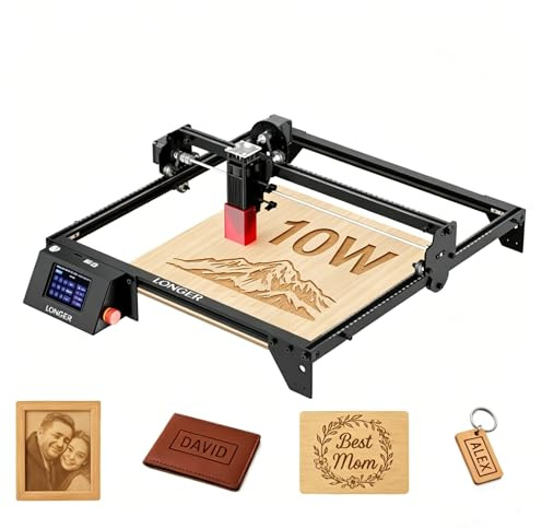 Longer Lasergravierer, 10W Lasergravur- und Schneidmaschine mit 3,5-Zoll-Farb-Touchscreen, Offline-Gravur, 24000 mm/min, für Holz, Metall & Acryl, 400 × 400 mm Arbeitsfläche
