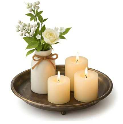 mivofo 10” Candle Holder Plate Table Décor, Farmhouse Home Decorative Tray for Coffee Table or Dinning Table Centerpieces with 30” Wooden Bead Garland - Black