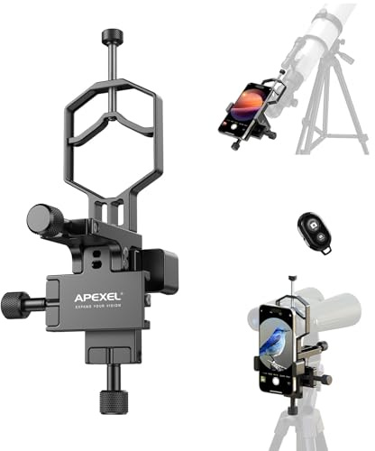APEXEL Adaptateur pour Téléphone Portable Télescopique Métallique à Trois Axes avec Bluetooth, Réglage XYZ sur 3 Axes, Compatible avec Les Jumelles, Les Monoculaires et Les Microscopes