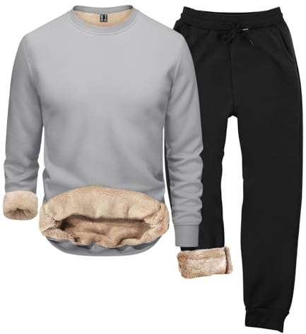 Generisch Pijama para hombre de forro polar, conjunto de dos piezas, ropa interior térmica, ropa de dormir cálida para invierno, traje de casa esponjoso, ropa de dormir gruesa, ropa interior térmica