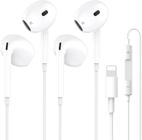 2-pack iPhone-hörlurar med kabel, [MFI-certifierade] internt headset med mikrofon och volymkontroll, Earpods Lightning kompatibla med iPhone 14/14 Pro/13/12/11/XR/XS/X/8/7/SE