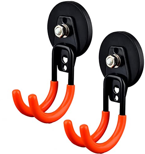 MUTUACTOR Gancio magnetico pesante, forte rivestimento in gomma antiscivolo, doppio gancio da garage, gancio stabile per banco da lavoro, parete forata, tubo da giardino, cassetta degli attrezzi (2