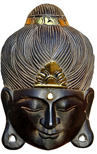 Wogeka - Edle 30 cm Buddha Holz Wand-Maske Feng Shui Afrika Deko Handarbeit Schnitzerei Gold Budda Maske14