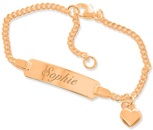 Baby ID Armband Mädchen Taufarmband mit Gravur Babyarmband 925 Silber rosegold Herz Taufschmuck mit Namen kurz 12cm 14cm Geschenke Taufe Schmuck personalisiert