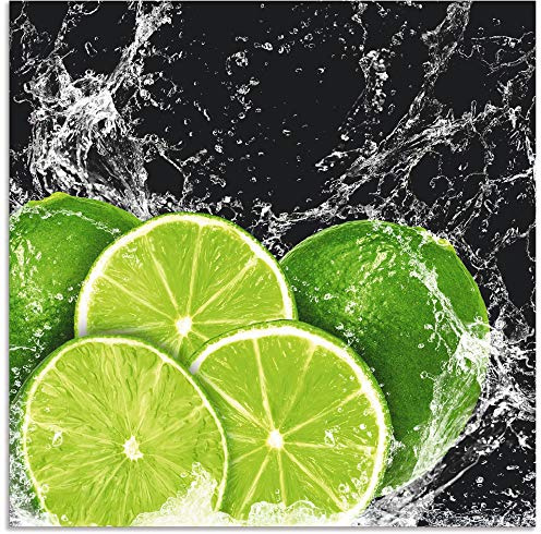 ARTland Spritzschutz Küchenrückwand aus Alu für Küche Herd Spüle 60x60 cm (BxH) mit Motiv Essen Obst Früchte Limette Eiswasser Modern Dunkel H9KL