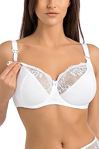 Teyli Reggiseno Allattamento Donna con Ferretto Spalline Regolabili - Reggiseni maternità Cotone Finiture in Pizzo - Reggiseni maternità Bianco 5B