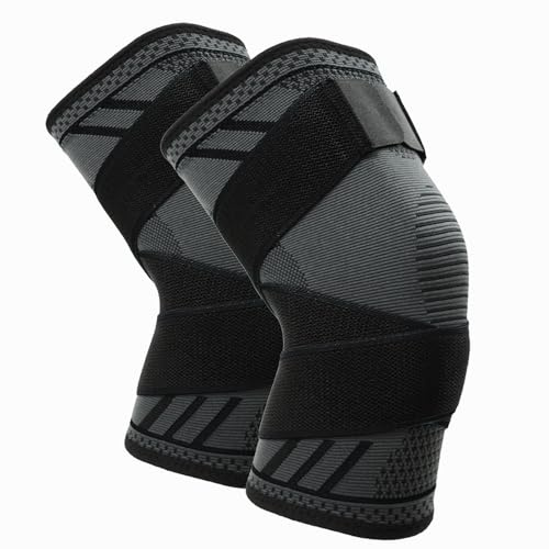 Goosom Ginocchiera 2 Pezzi Tutore Ginocchio, Supporto a per ginocchio con cinghia regolabile, Supporto Traspirante e Antiscivolo per Basket, Pallavolo, Corsa, Calcio K51 L