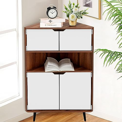 sogesfurniture Estantería esquinera de almacenamiento con estante abierto y 2 puertas, estantería de madera para libros, armario independiente para oficina en casa