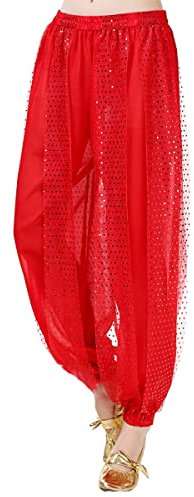 SamHeng Bauchtanz Haremshose, Damen Chiffon Tribal Arabisch Hose, Pailletten Glänzend Lose Bauchtanz Kostüm Pumphose für Bauchtanz Yoga Pilates Zumba Party Performance Kostüm