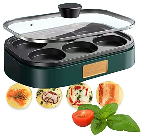 900W Deluxe Sous Vide Style Egg Bite Maker with Silicone Molds for Breakfast Sandwiches, Electric Non-Stick Egg Cooker, Multi Cooker for Omelettes, Poached & Scrambled Eggs, Healthy Snacks,Green