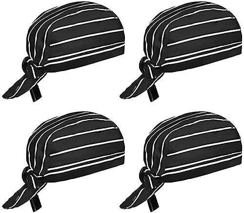 Disnace Set da 4 Cappellino da Chef,Cappello Cucina Regolabile,Bandane Cucina per Cuoco Uomo,Cappelli Bandana Unisex Cucina Berretto da Lavoro per Adulti, Fornai, Hotel, Ristorante (Strisce)