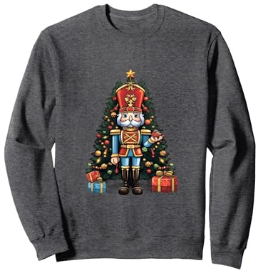 Casse-Noisette Ballet Sapin de Noël Pyjama Fête Sweatshirt, Unisexe pour Adultes, Chiné Foncé, M