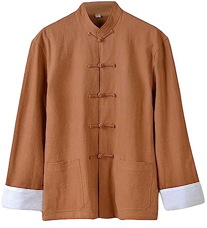 Rubruan Chinesische Kung Fu Kleidung Uniform - Traditionelle Kampfkunst Tai Chi Qigong Wing Chun Shaolin Taekwondo Lange Ärmel Training Bekleidung Oberhemd für Männer aus Leinen
