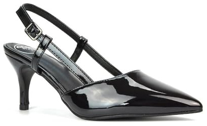Women's Slingback Sandal Pumps Ladies Black Patent Pointed Toe Dress Party Stiletto Heel Wedding Court Shoes Size 7