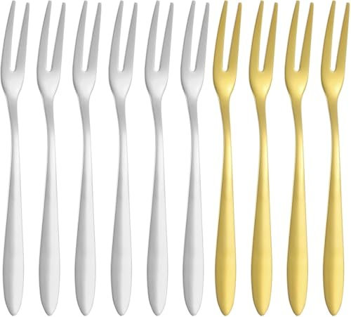 KOOLEVER 10 Pcs Dessert Forks Set Stainless Steel Pickle Forks Set 13cm×1cm, Pastry Forks Cake Forkst for Dessert Cake Fruit Salad Appetizer Party Daily Use, Reusable and Dishwasher Safe Metal Forks