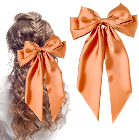LECTNORE Bow Hair Clip, French Style Big Butterfly Orange, 35cm/13.8in Long, 19cm/7.5in Wide, Pack of 1, Female, Adult, All Hair Types, Solid Color, Metal, Spring-loaded, Hairpin, Orange