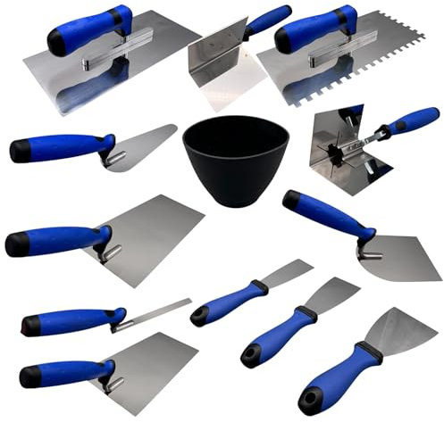 Profesius 13tlg. Maurerkellen Set, Gipserspachtel Glättekelle Stuckateurkelle Malerspachtel, Maurer-, Fliesenleger- und Verputzerwerkzeug Set