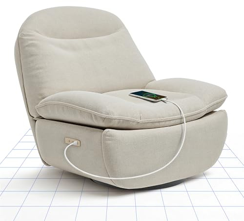 FLEXISPOT XR6 Sillón Relax Eléctrico con USB, Sófa Giratorio con Función Balancín, Sillon TV con Respaldo Ajustable, Silla Reclinable para Dormitorio, Salón y Cine en Casa (Beige)