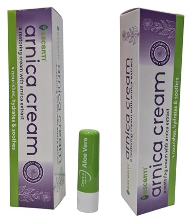 Arnica Cream, Soothing Pain from Bruises,Aches & Swelling,Twin Pack 70g with Free Aloe Vera Lip Balm